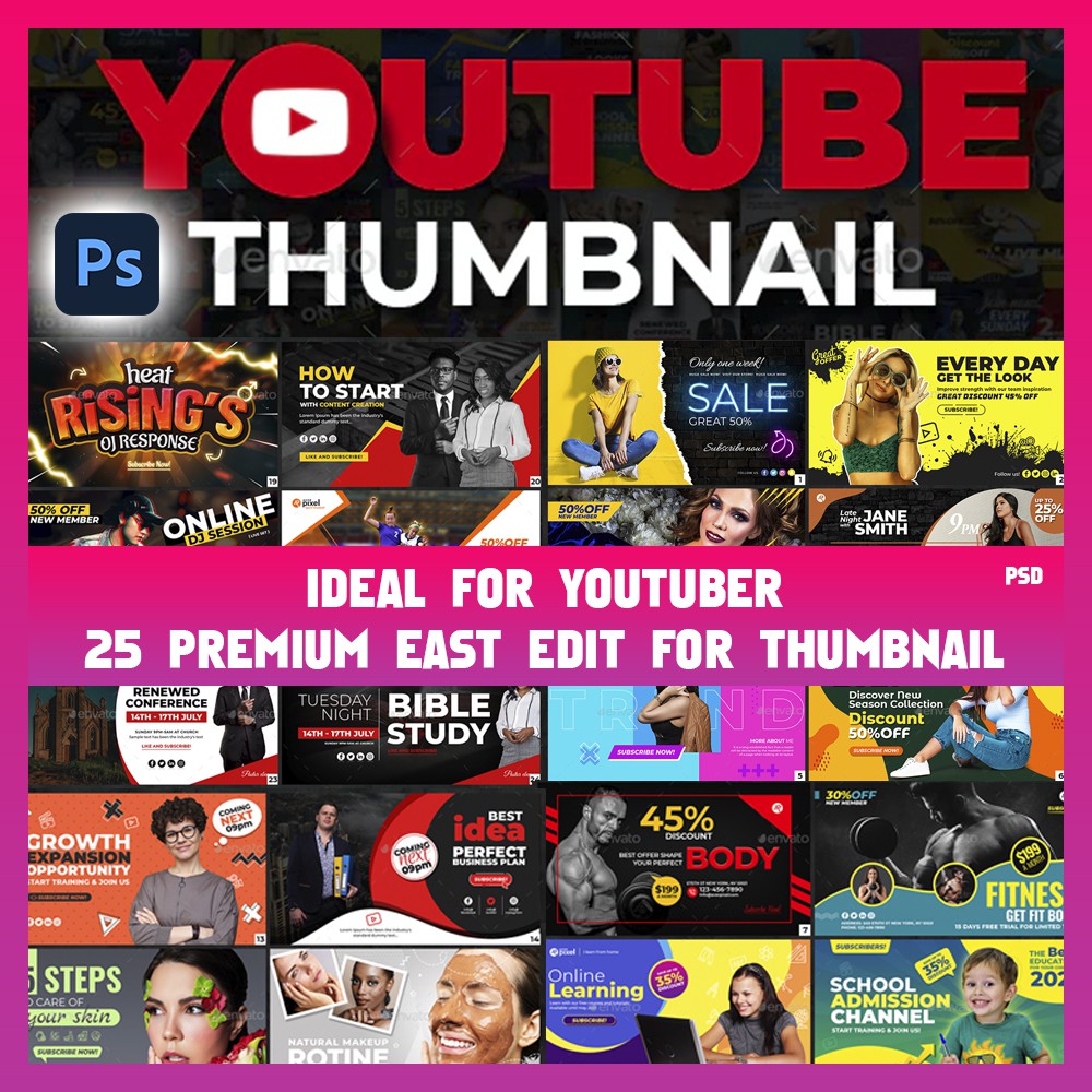 Download 25 Youtube Thumbnail Templates PSD format Easy Edit | Shopee Malaysia