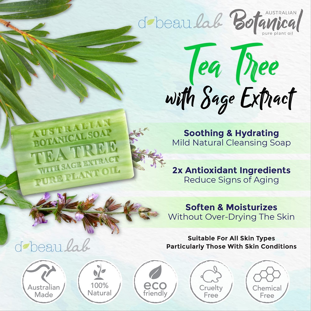 Australian Botanical Soap Sabun Tea Tree with Sage Extract Body Bar
