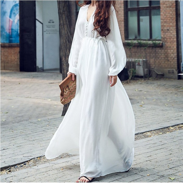 plain long sleeve white dress