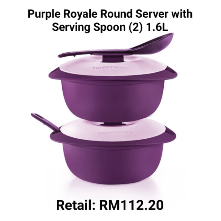 Tupperware Purple Royale Round Server with Serving Spoon (2) 1.6L & Sambal Dish (2) 110ml