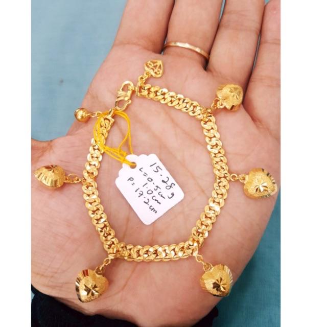 Rantai Tangan Melur Padu Love Gantung Emas 916 Tulen Shopee Malaysia