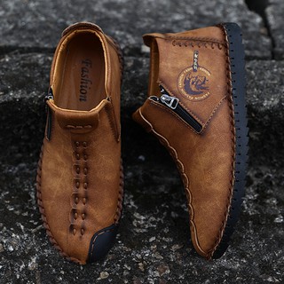 Gentleman Real Leather Men Formal Boots High Tops Shoes Vintage Platform Handsome Zipper