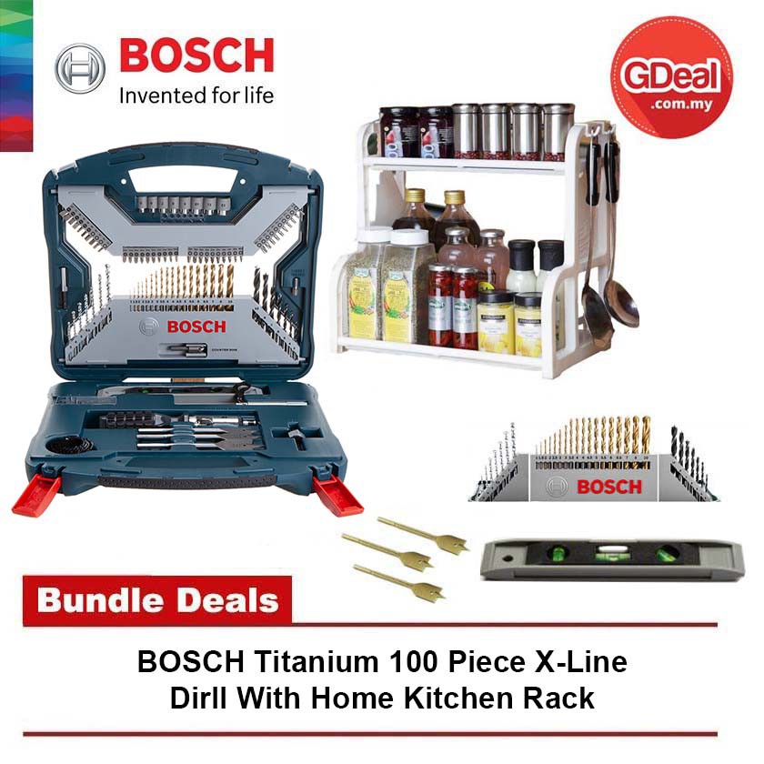 Bosch Titanium 100 Piece X Line Drill Home Kitchen Rack Bundle