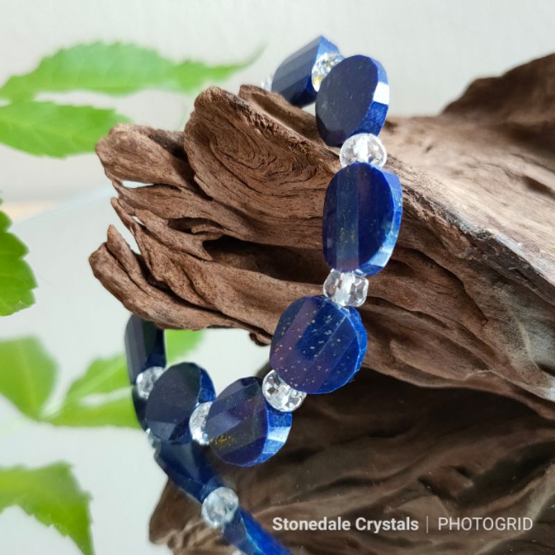 (StC) Artisan Jewellery: High-grade Lapis Lazuli with Quartz Crystal Bracelet - Handmade Bracelet