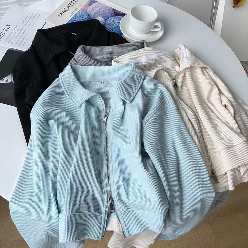 Women Cotton Short Jacket Korean Loose Double Zipper Jacket Casual Cardigan Ready Stock New