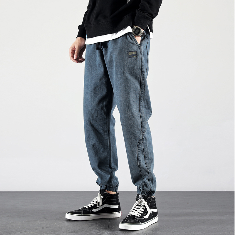 【EI KA】Pure color jeans Hip hop Casual Bunch of foot Pants for men ...