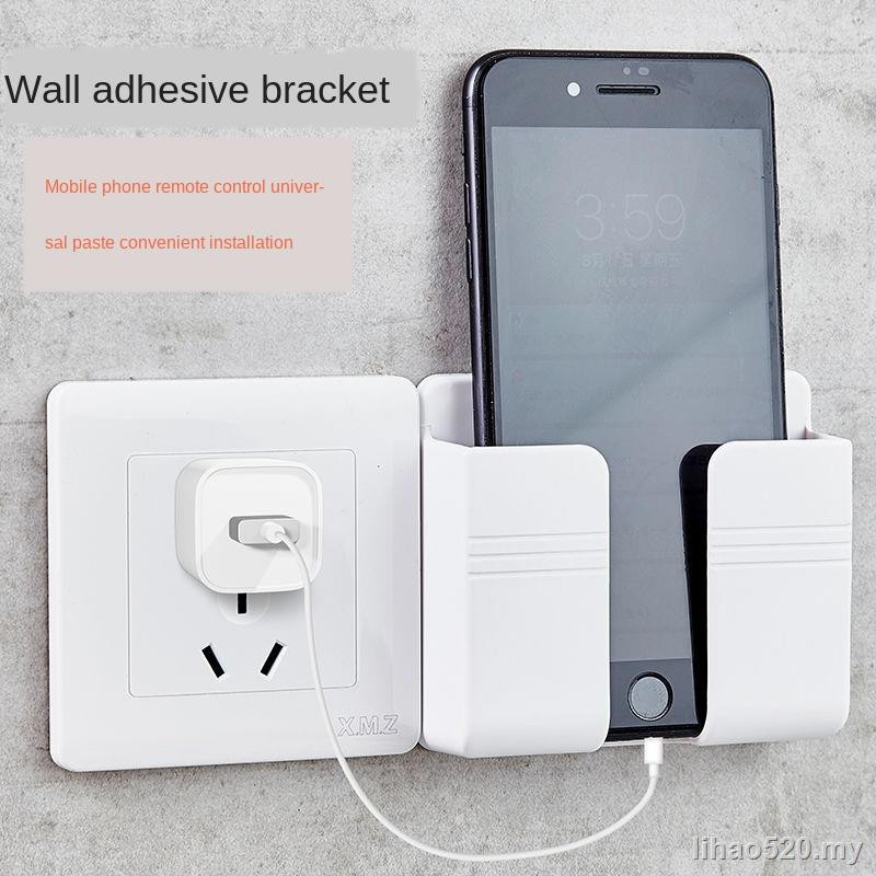 Handphone Holder Wall Mounted Mobile Phone Holder Charging Data Cable Storage Rack Adhesive Tv Remote Control