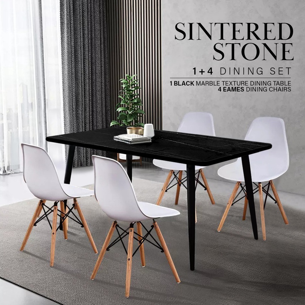 FINSSO : SINTERED STONE Marble Texture dining table set/ Meja Makan Nordic Style Modern Dining Table Set with 4 chairs