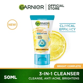 Image of GARNIER Bright Complete Anti-Acne 3 in 1 Foam Cleanser 50ml/90ml with Salicylic Acid & Vitamin C