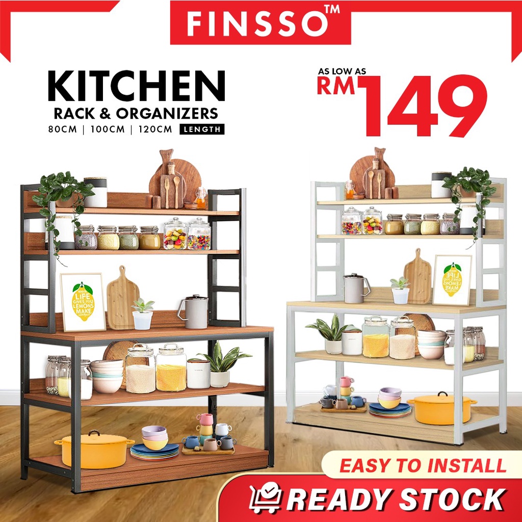 READY STOCK FINSSO: Kitchen Cabinet Rack 80CM/100CM/120CM / UTILITY SHELF/ STORAGE RACK