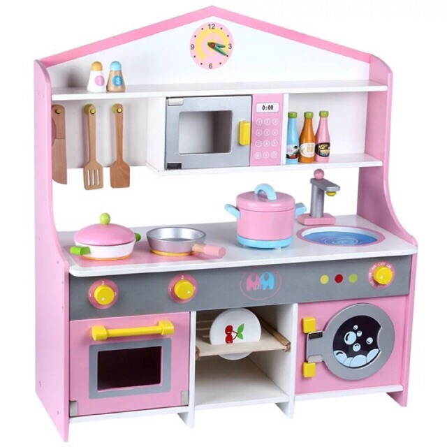  KL READY STOCK Pink Wooden Kitchen Playset with TOYS 
