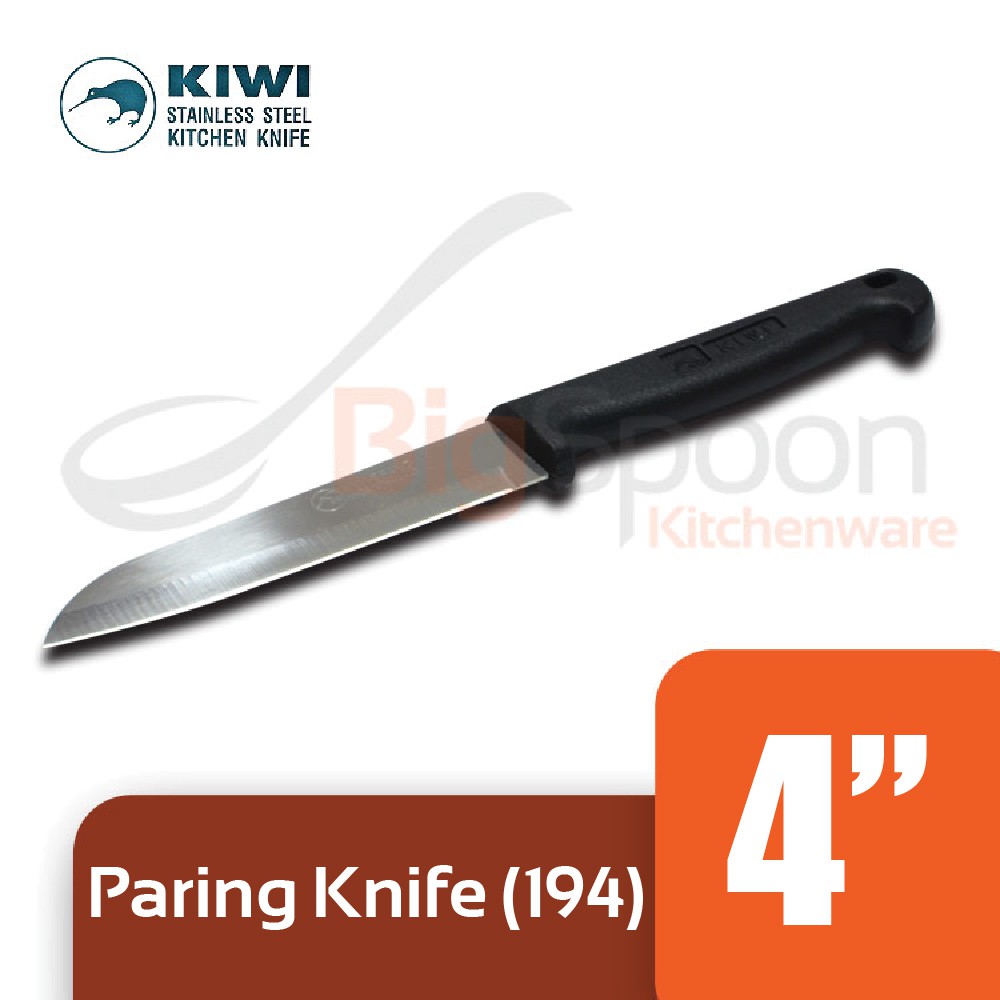 KIWI Brand 4 inch Stainless Steel Paring Knife With Black Plastic Handle (10.16cm Pisau Paring) [194]