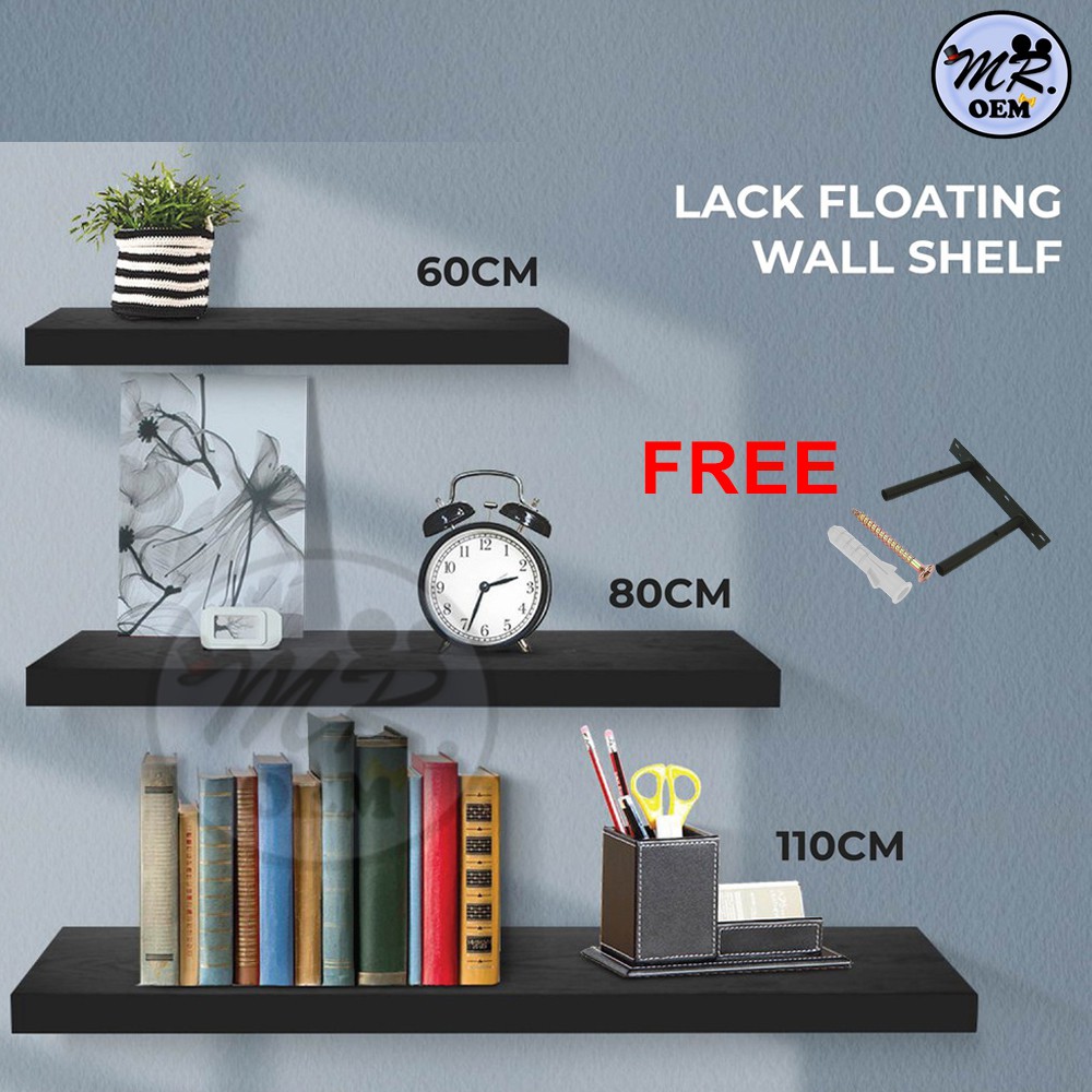 MR OEM 1 Piece 60cm/ 80cm/110cm Floating Wall Mount Shelf Hidden TV Deco Rack (3.8cm /5cm Thickness) Rak Hiasan Dinding