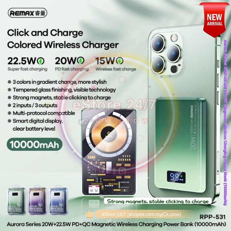 Remax RPP 531 525 Transparent Powerbank 22.5W 20W 15W Mini Wireless ...