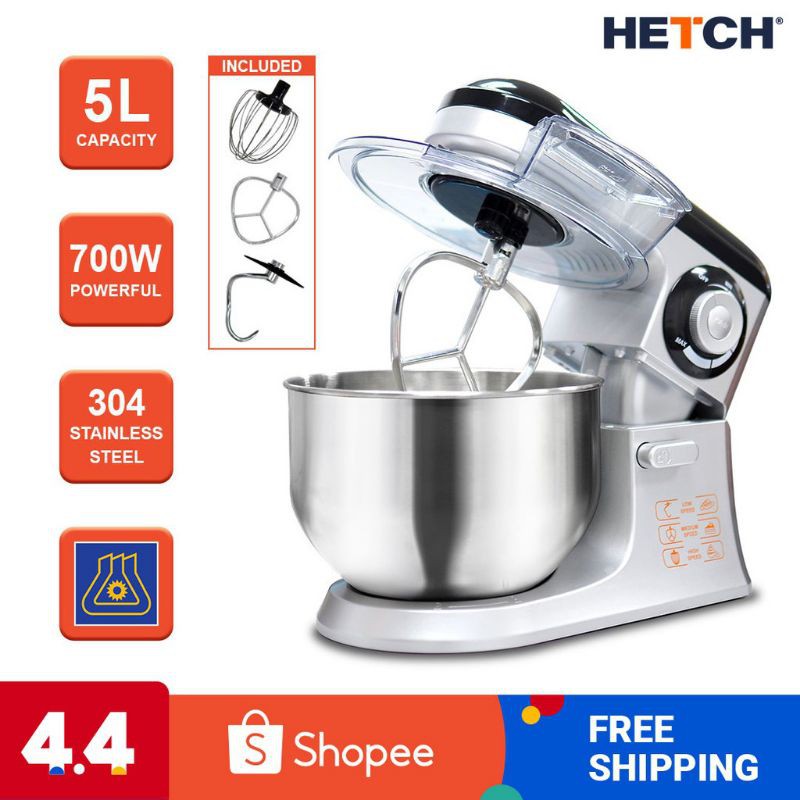 SALE 💥 HTECH Stand Mixer (5L x 3 Accessories) Mesin Kisar Bahan Kek Kapasiti Besar 5 Liter Uli Doh Roti Tepung Kek Mudah