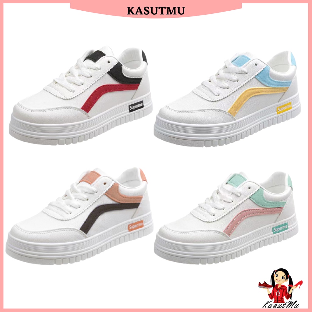 KASUTMU Superme Sneaker shoes women white shoe Sport kasut perempuan kasut wanita Runing Shoes Sneakers (Ready Stock)
