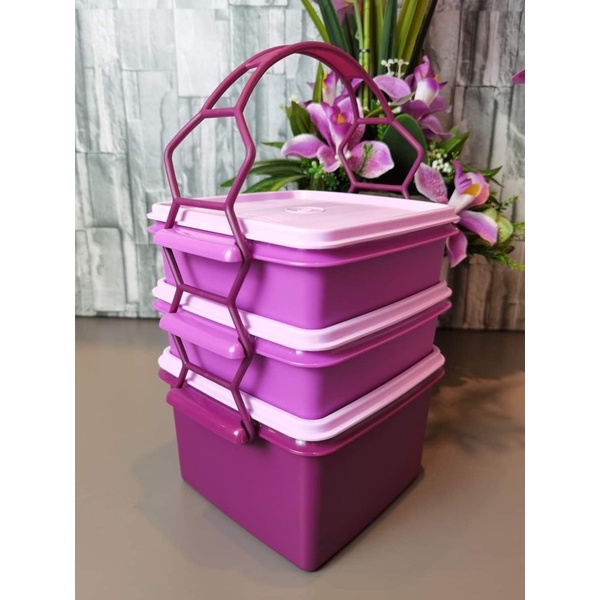 Tupperware Purple Triffin Delight Tapau Set 3 tiers with cariolier new item ready stock