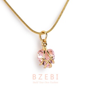 BZEBI Gold Plated Pink Heart Barbie Necklace Crystal Birthstone Pendant Cubic Zirconia 398n #4