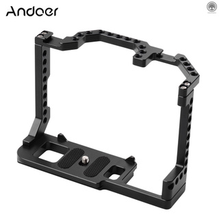 R Andoer Camera Cage Aluminum Alloy with Dual Cold Shoe Mount 1/4 Inch Screw Compatible with Canon EOS 90D/80D/70D DSLR Camera