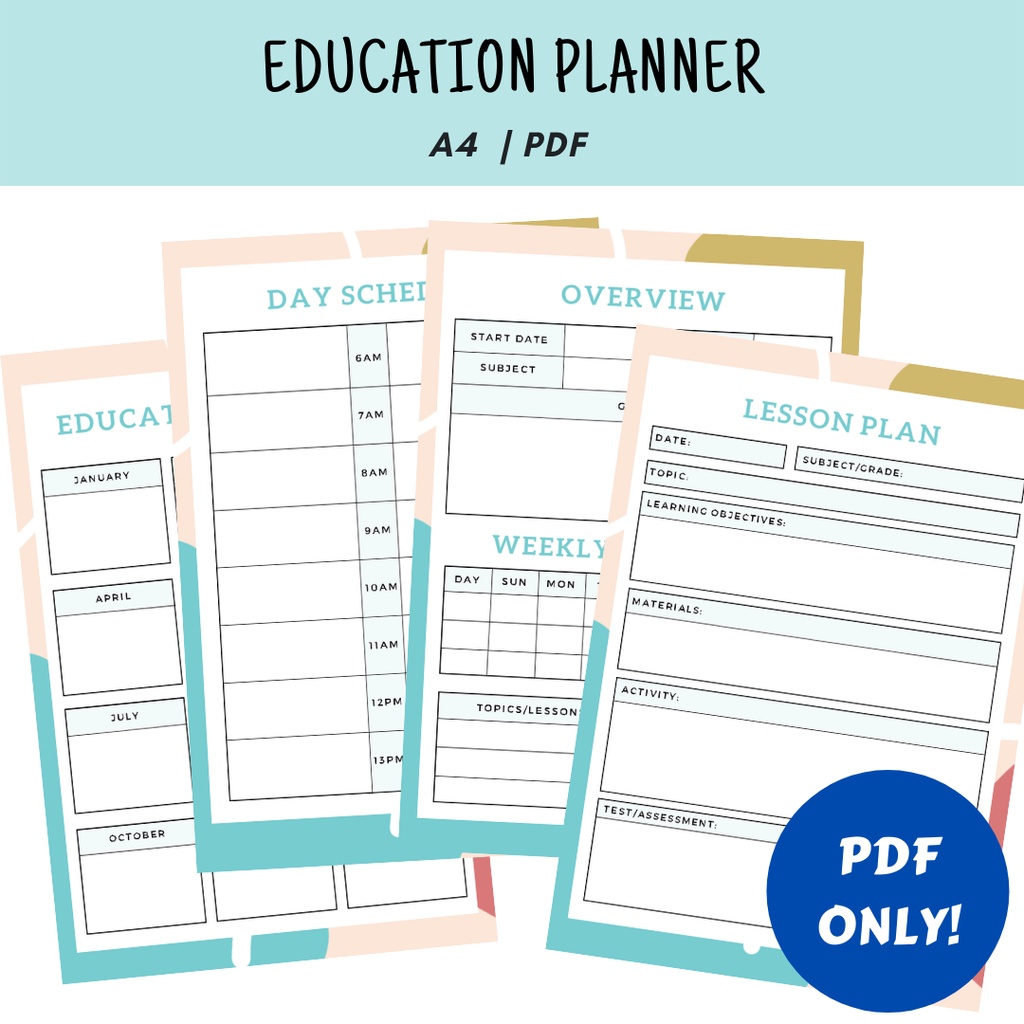 [PDF] Education Planner Printable Journal, Lesson Plan, Weekly Daily Schedule, Monthly Syllabus Planning