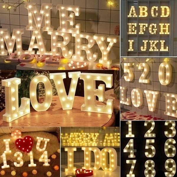 Large LED Numbers Light Alphabet Letters Warm White Lights Numbers Standi A-Z 
