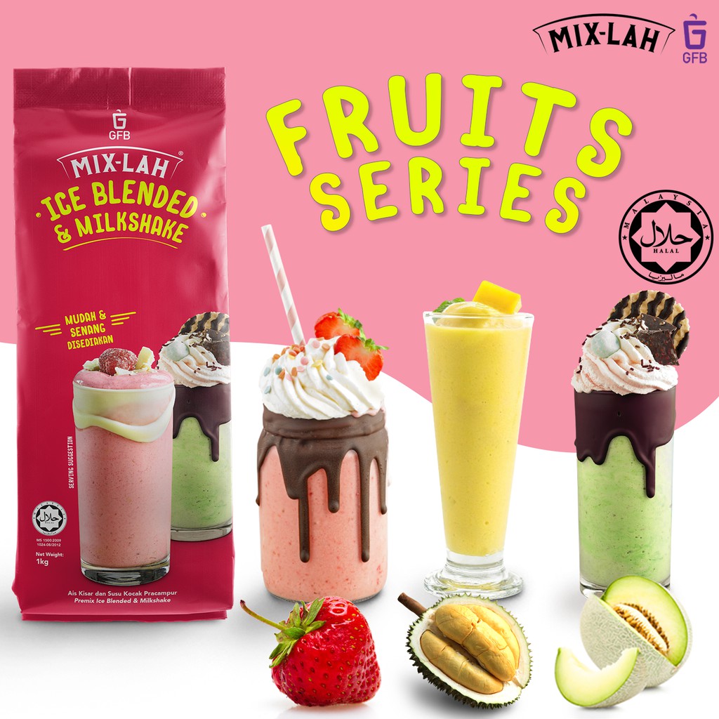 Gfb Mix Lah Serbuk Ice Blended Dan Air Balang Powder Strawberry Mango Blueberry Honeydew 7069