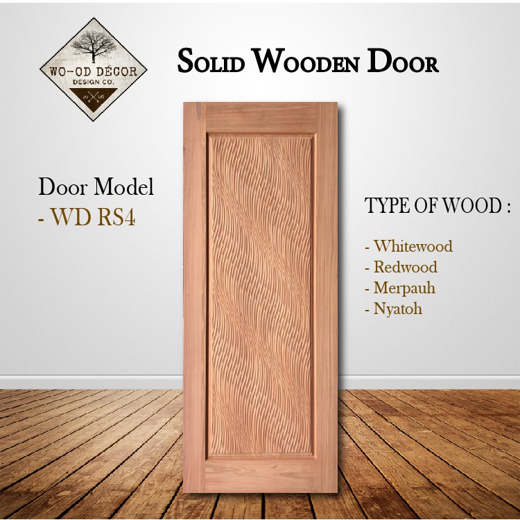 Wd Rs4 Whitewood Redwood Nyatoh Solid Wooden Router Door Pintu Kayu Thick Panel Wave Design Standard Size 33 6 8 X 83 Shopee Malaysia