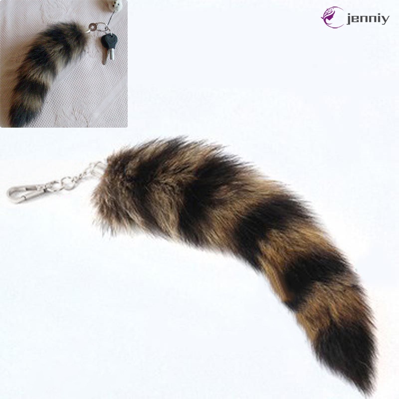 Cute Fox Racoon Tail Keychain Fur Pendant Key Chain Bags Charm Keys Holder Couple Keyrings