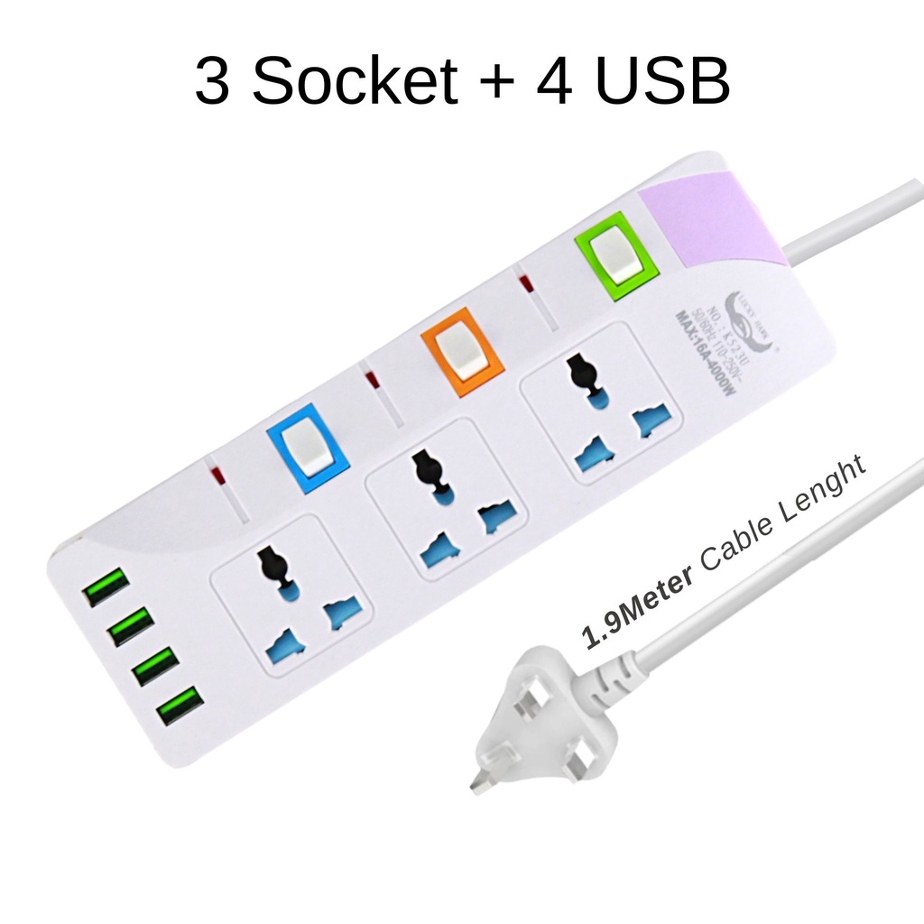 Extension Trailing Socket 4 USB Charging 3 / 4 / 5 Universal Plug Extension Power Extension ( K523U / K524U / K525U )