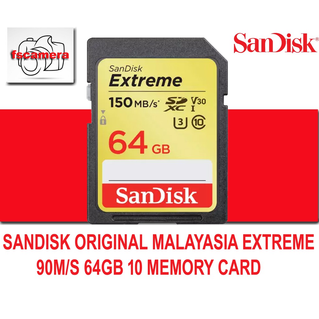 SanDisk Original Malaysia Extreme 90MB/s 64GB Class 10 Memory Card