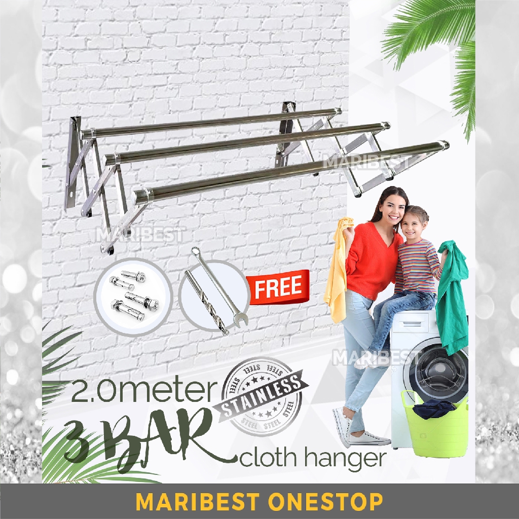 2.0M X 3 BAR OR 4 BAR 25MM WALL MOUNTED STAINLESS STEEL RETRACTABLE