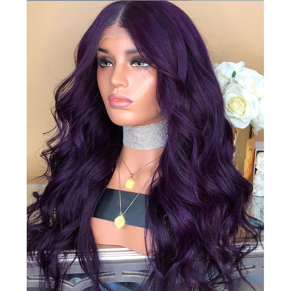 70cm Natural Purple Party Wig Female Long Curly Hair Fashion