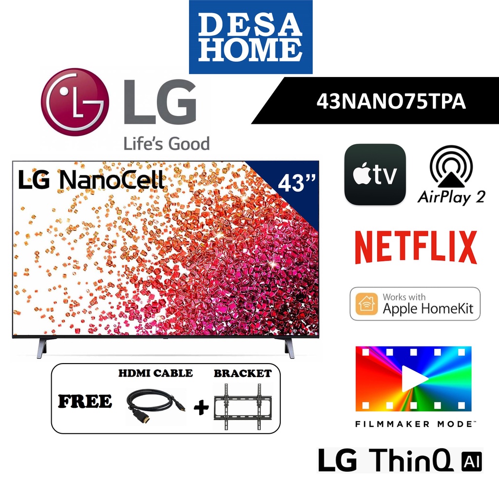 LG 43NANO75TPA  43'' 4K SMART NANOCELL TV WITH AI THINQ  ( FREE HDMI CABLE & BRACKET )