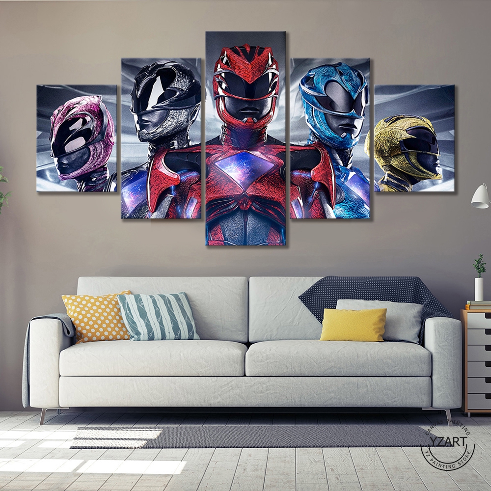 5 Piece Power Rangers Movie Poster Art Oil Painting Canvas Art Creative Kids Bedroom Wall Decor Paintings