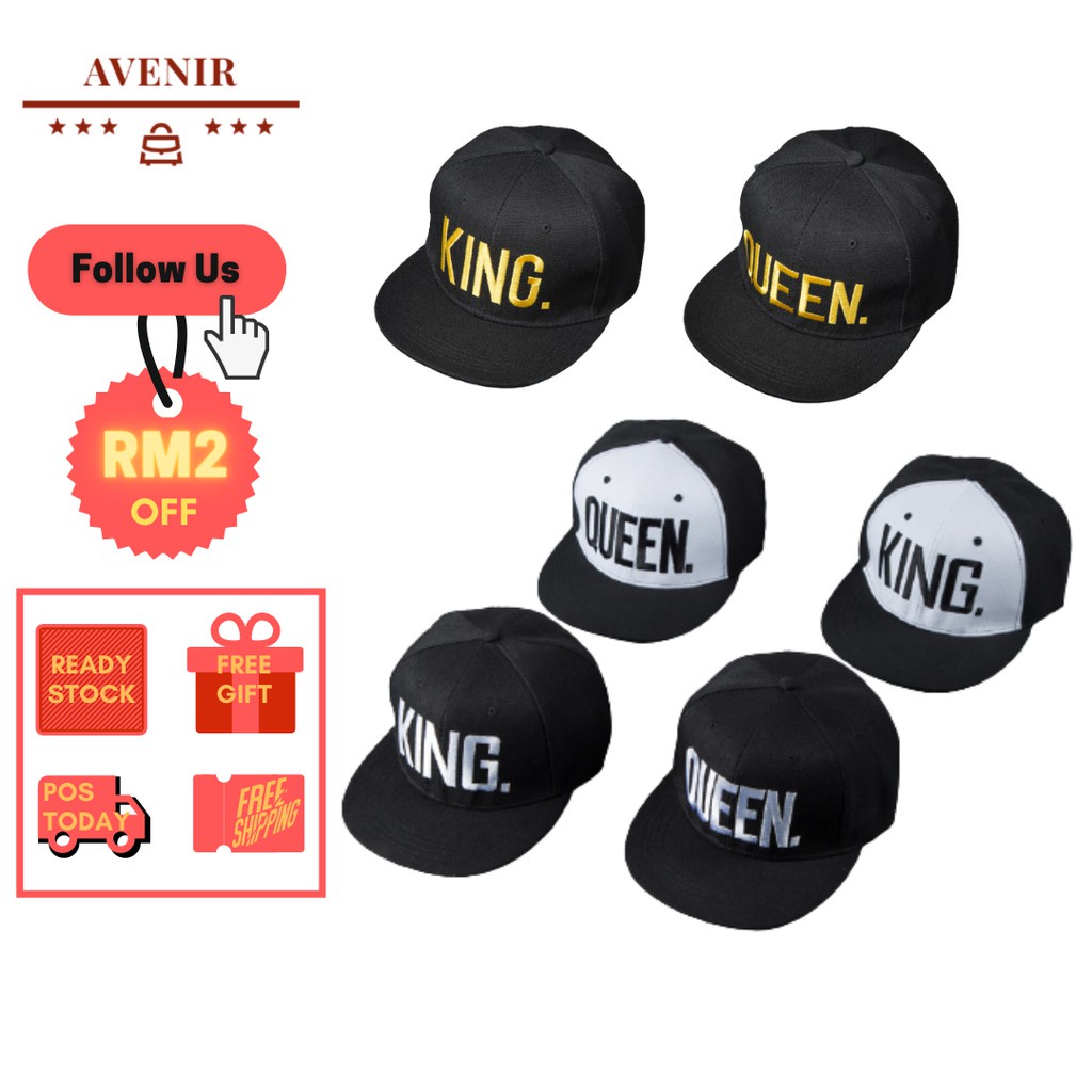 Hat Adjustable Snapback Cap Men Women Unisex Hat Topi King Queen Design Shopee Malaysia