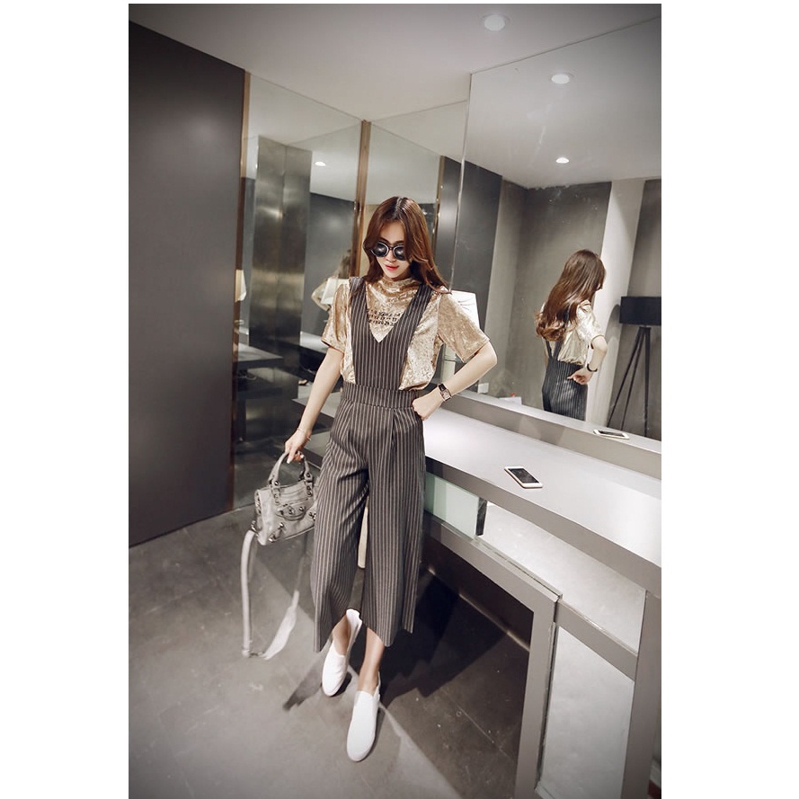 🛒 READY STOCK 🛒 Fashionhomez 22677 double V-neck jumpsuit (gray)