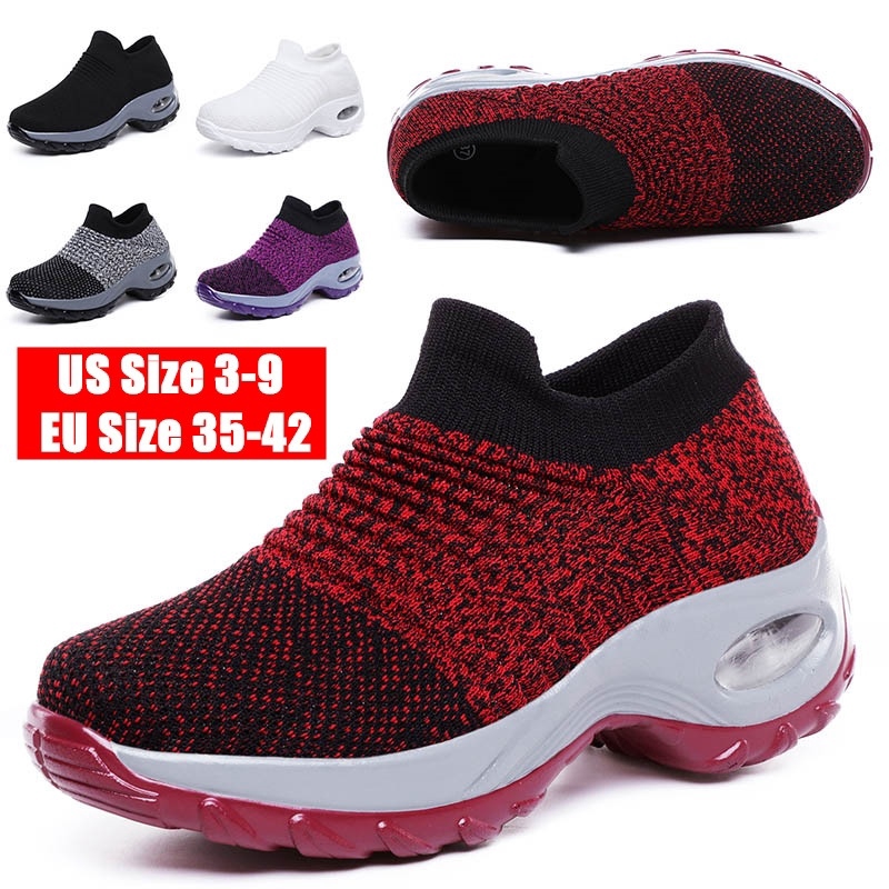 Women Fashion Anti-slip PU Sole Breathable Mesh Vamp Soft Air Cushion  Casual Shoes Low Heel Walking Shoes | Shopee Malaysia