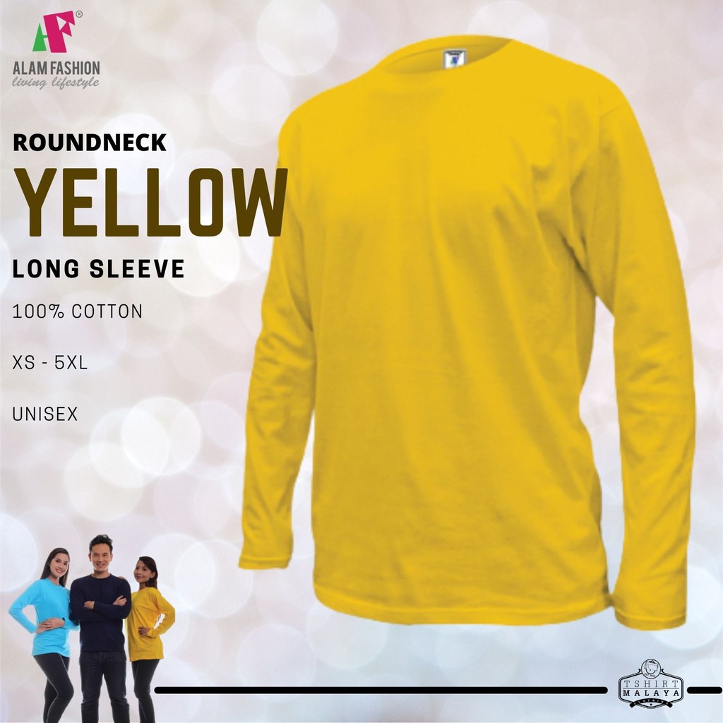 YELLOW KUNING long sleeve UNISEX plain tshirt round neck BAJU KOSONG 100% COTTON ALAM FASHION