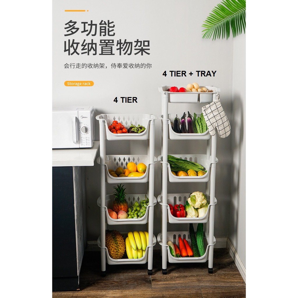 READY STOCK!!! Kitchen Basket Storage Trolley Rack + Vegetables Tray ...