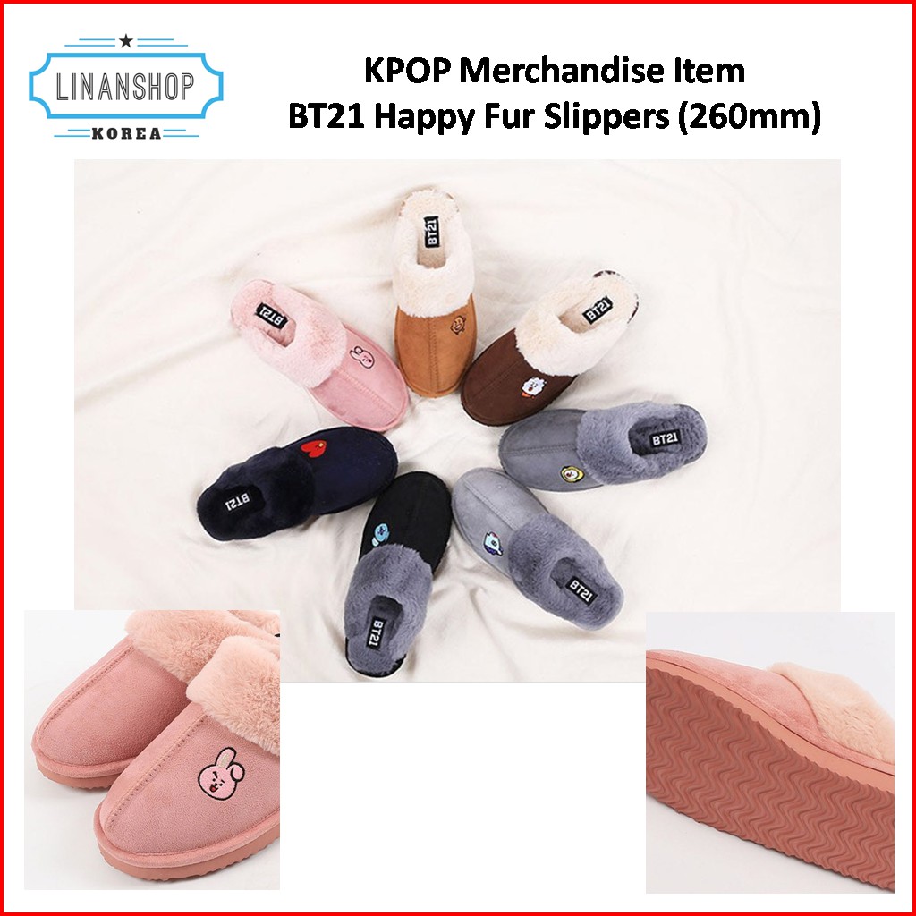 KOREA BT21 Happy Faux Fur Slippers (260mm) KPOP Merchandise Item