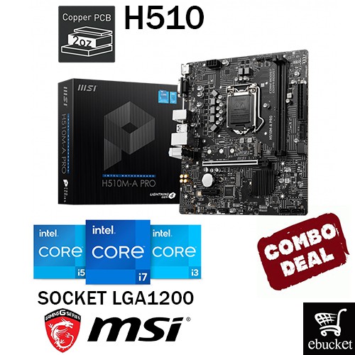 MSI H510MA PRO INTEL H510 LGA1200 MOTHERBOARD + INTEL 11TH GEN CPU