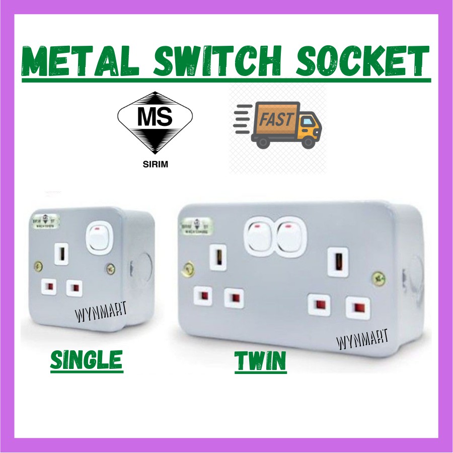 Metal Switch Socket Single/Double 13a / 13a Industrial Switch Socket