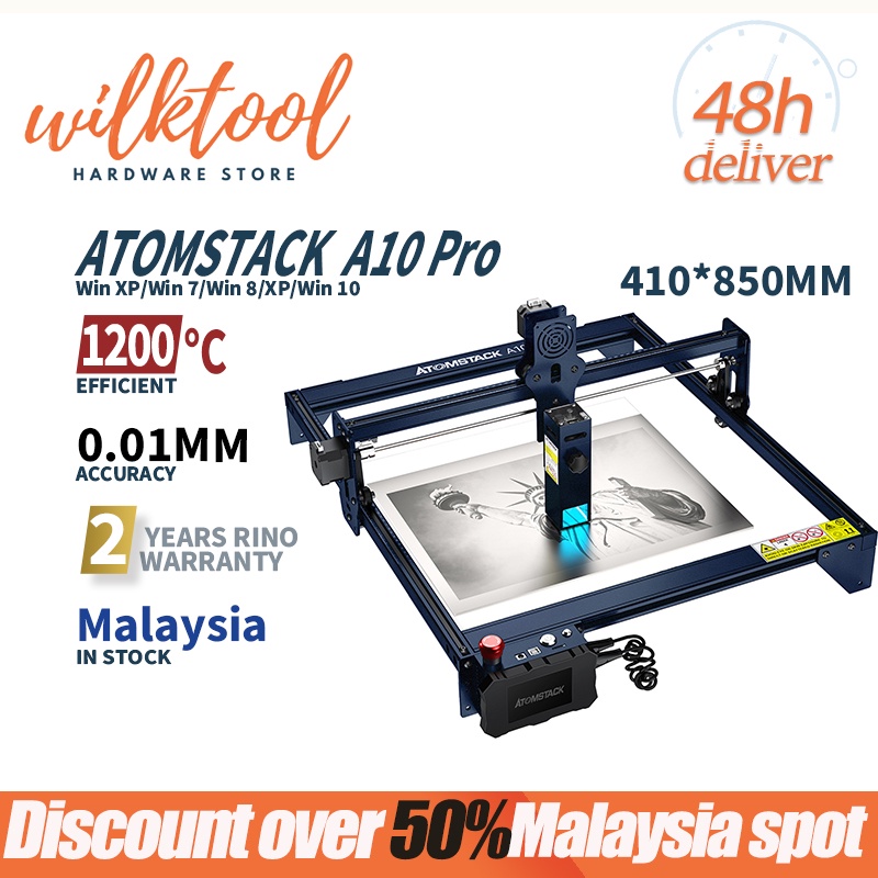 WILKTOOL' ATOMSTACK A10 Pro Laser Engraver 50W Offline Engraving Cutting Machine for Wood Acrylic EU Plug