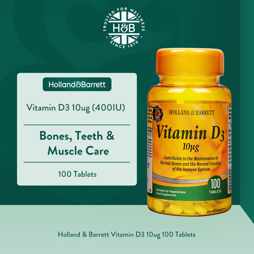 Holland & Barrett Vitamin D3 10ug 100 Tablets (BBE: 01/2024) Supports ...