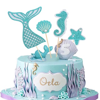 Starfish Mermaid Happy birthday Cake Toppers Cupcake Baby Shower DIY GiftsFDCA 