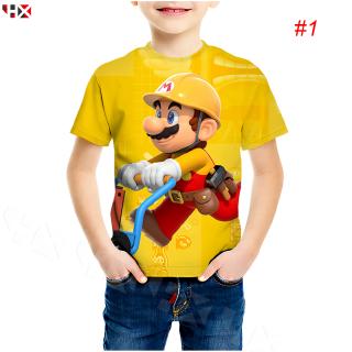 Kids Super Mario T Shirt Short Sleeve Tees Baby Boy Girl Dresses Cotton Clothing Shopee Malaysia - yellow super cute face kids shirts roblox