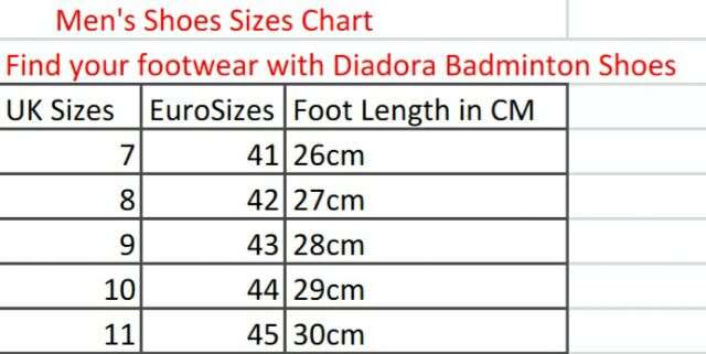 diadora size chart cm