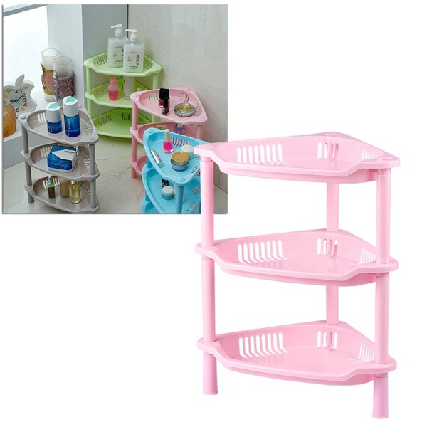 3 Layer Plastic Storage Shelve Plastic Basket Corner Shelf