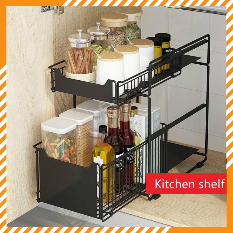 XMYC Folding Kitchen Shelf Floorstanding Kitchen Sliding Storage Rack