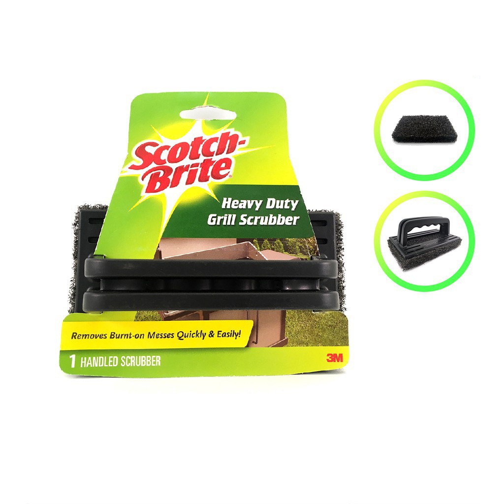 3M Scotch Brite 7721 Heavy Duty Grill Wok Scrub Pad with Handle Brick